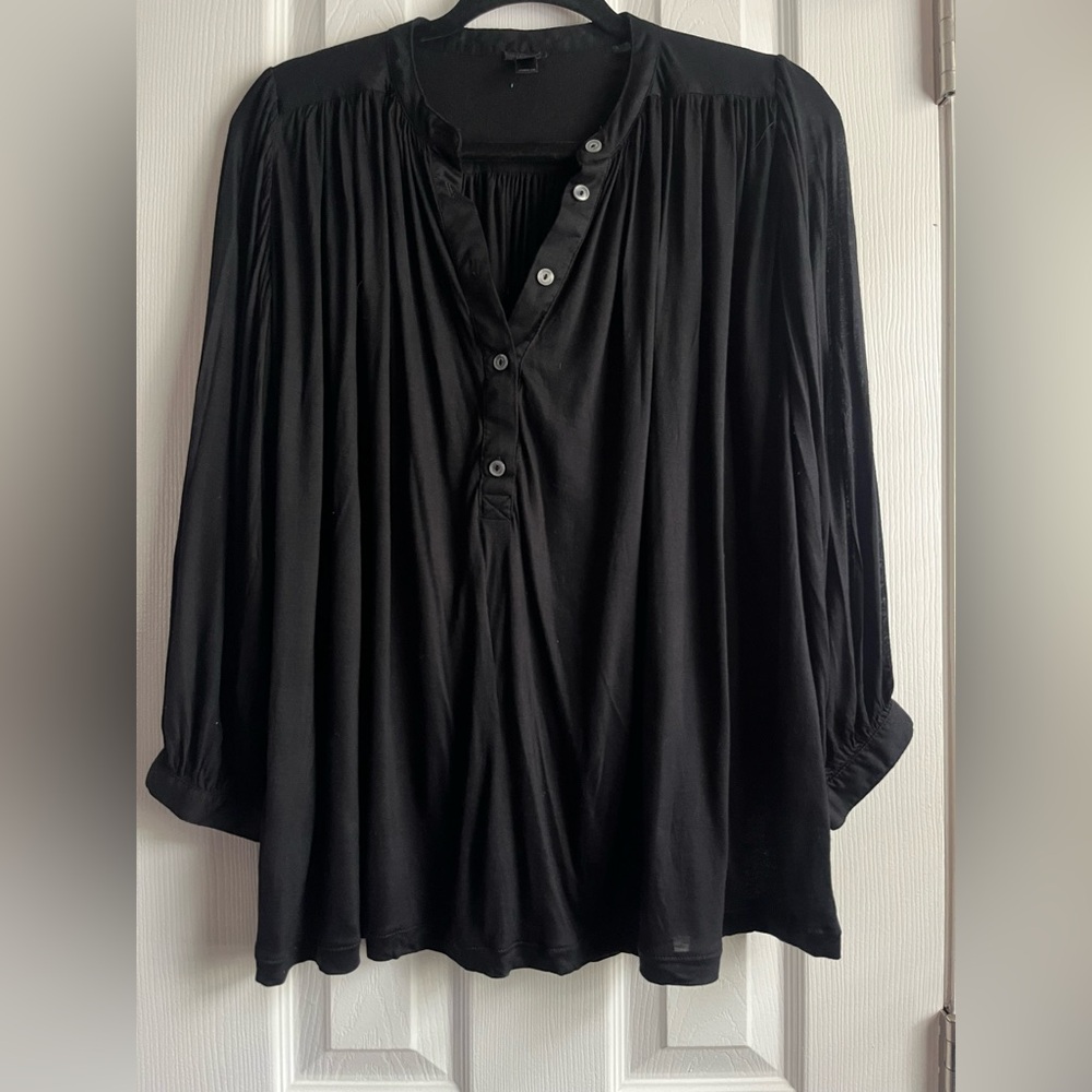 J. Crew Drapey Black Button Popover Blouse Small